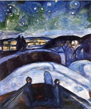 表現主義 Painting - 星空の夜 1924 エドヴァルド・ムンク 表現主義